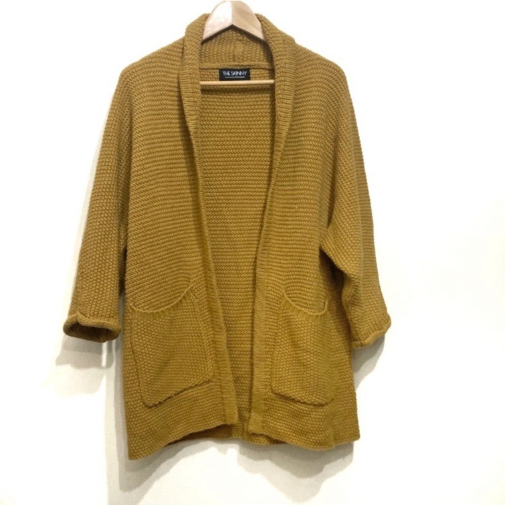 The SKINNY Erinn Cardigan Sweater Size Medium Mustard Yellow Front Pockets